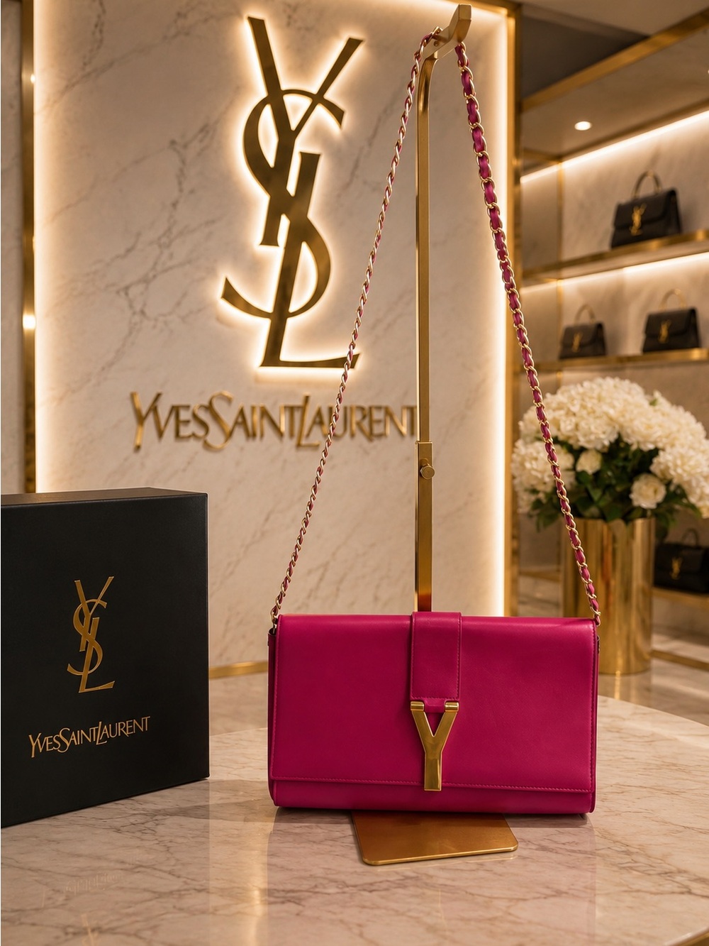 Yves Saint Laurent calfskin Classic Y Ligue clutch in Fuchsia authenticated - Picture 2 of 12